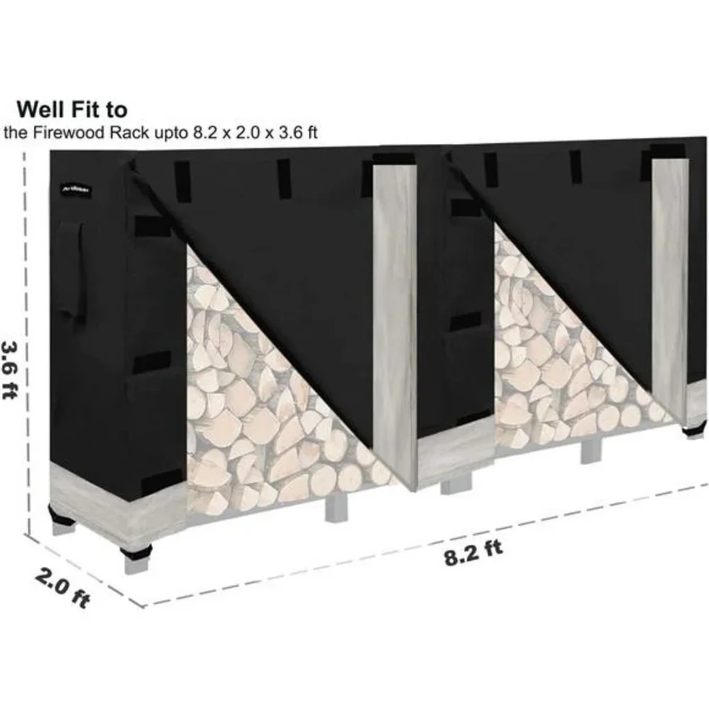 Firewood Rack Cover for 8ft Log Stand Holder  Pile Stacker Organizer, Black